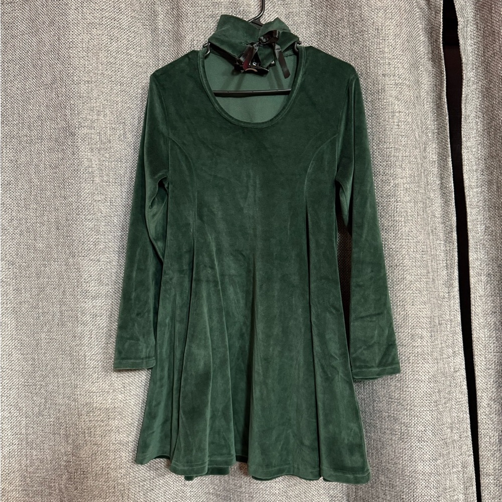 Killstar Emerald Green Velvet Mini Dress High Neck Tie Gothic Whimsy Medium